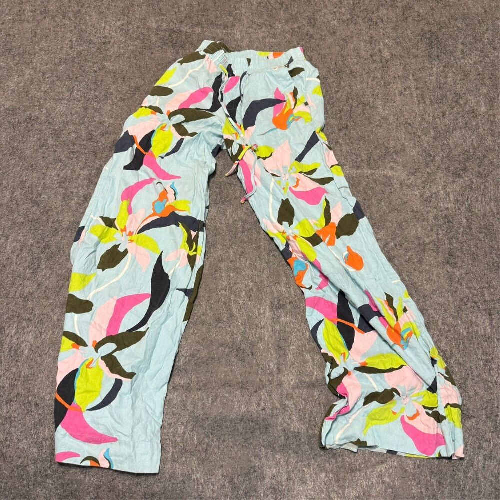A New Day Womens Linen Blend Pants Size XS Blue Floral Animal Print
